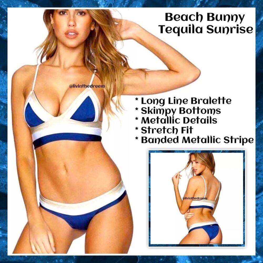 Beach Bunny Tequila Sunrise Long Line Bralette Bikini Top & Skimpy Bottoms
